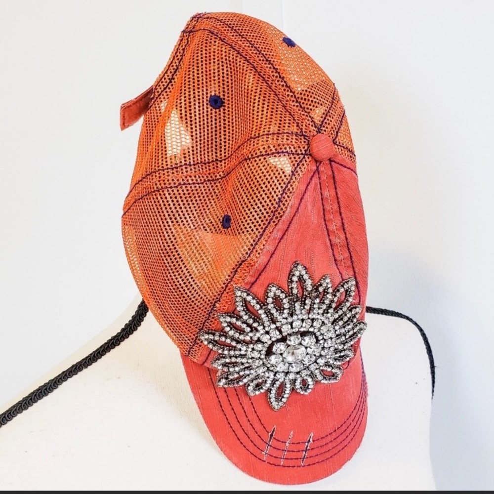 Blingy trucker hat burnt orange and navy blue